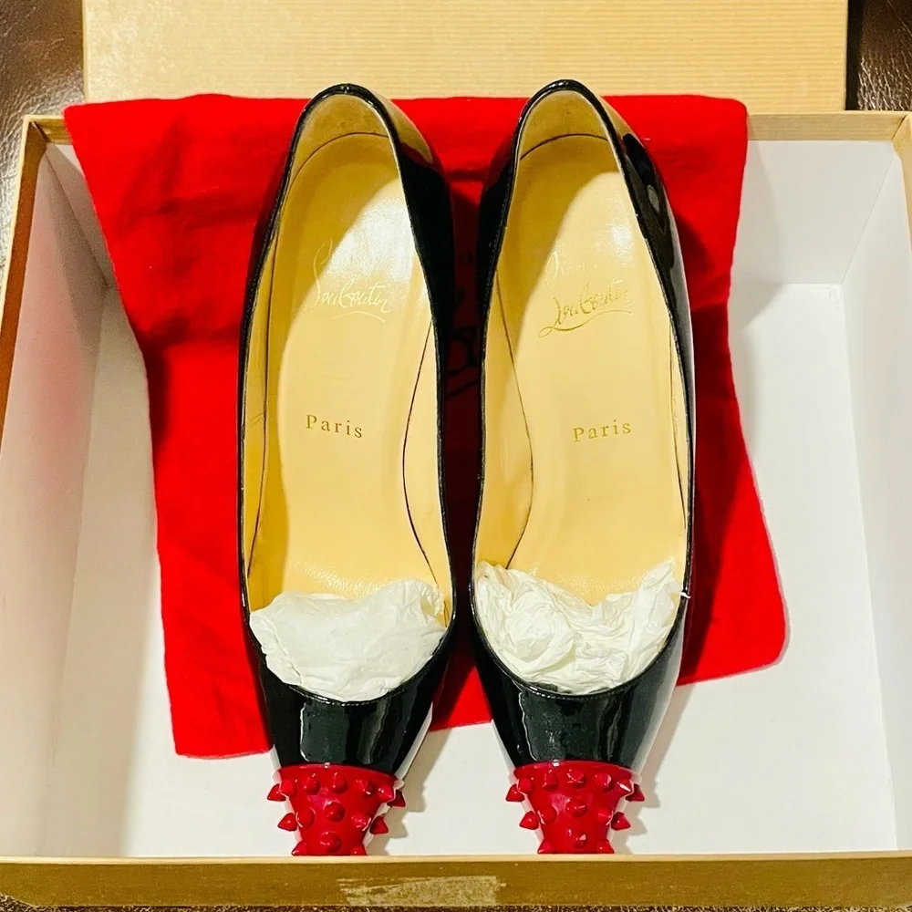 Christian Louboutin Kate 100mm Cherry Red Spikes. EU37 Blinding patent black.